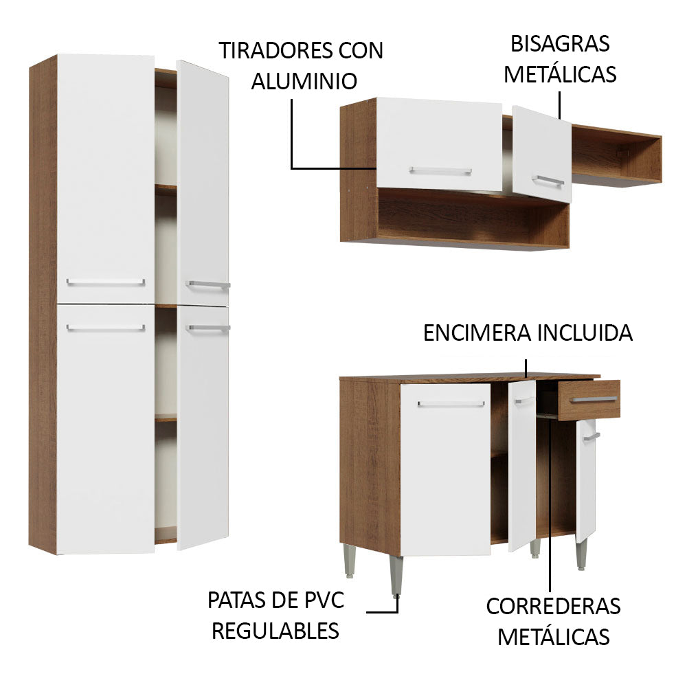 Cocina Integral Emilly Fit 2.30 Metros Marrón/Blanco