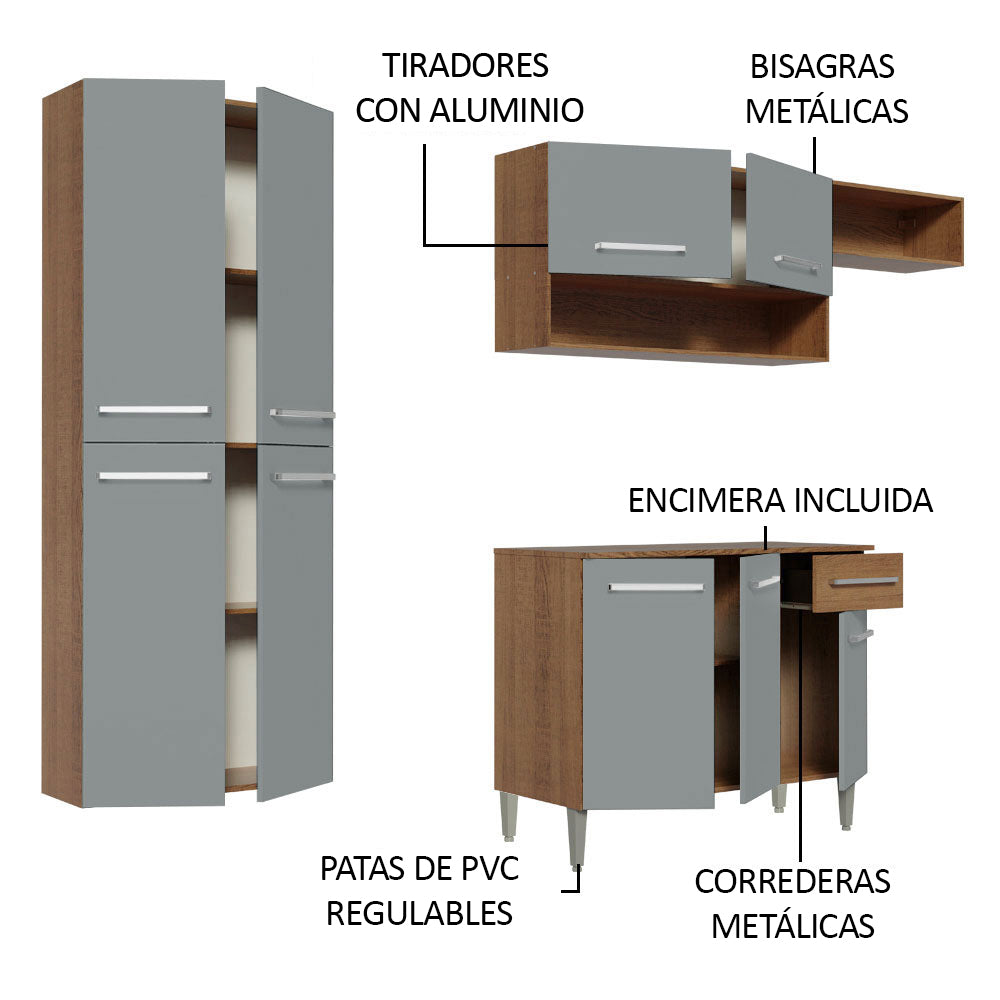 Cocina Integral Emilly Fit 2.30 Metros Marrón/Gris