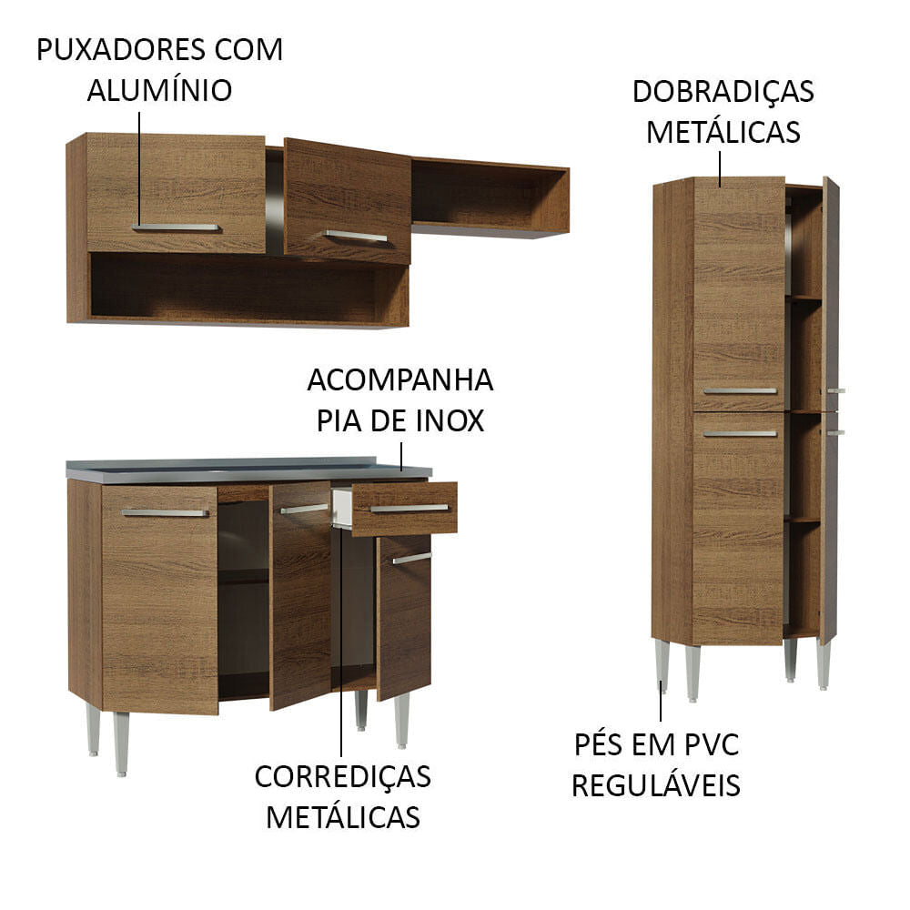 Cocina Integral Emilly 2.30 m con Mesón de Acero 10