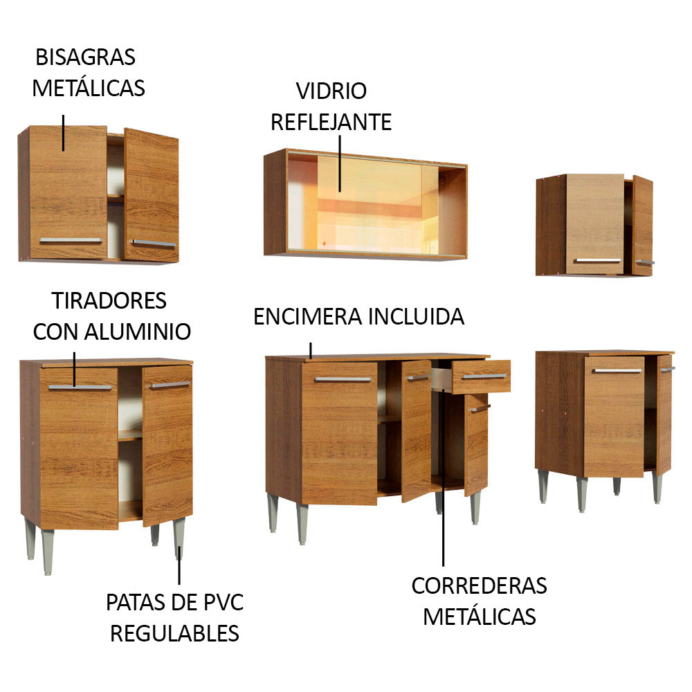 Cocina Integral Emilly Fire 2.30 Metros Marrón