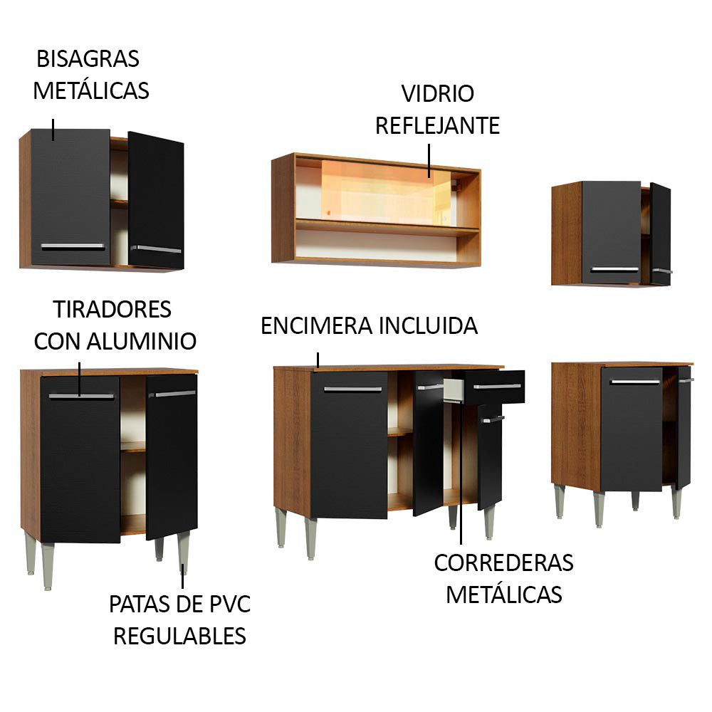 Cocina Integral Emilly Smile 2.30 Metros Marrón/Negro