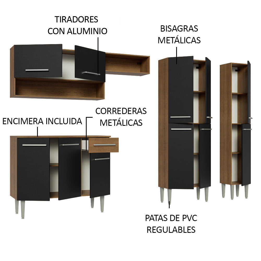 Cocina Integral Emilly 2.60 Metros Marrón/Negro 02