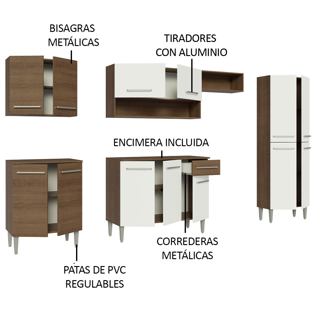 Cocina Integral Emilly 2.90 Metros Marrón/Blanco 01