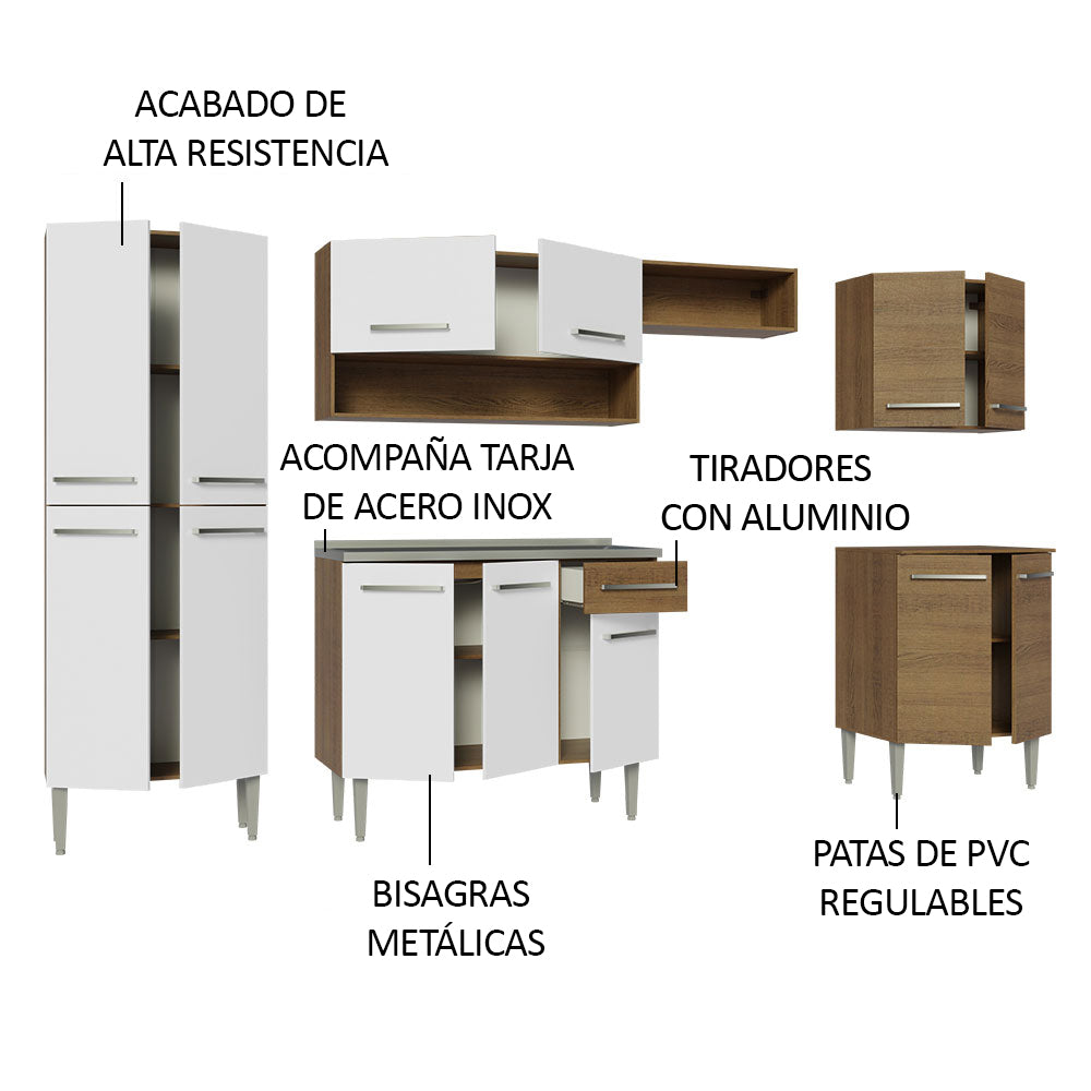Cocina Integral Emilly 2.90 m con Mesón de Acero Marrón/Blanco 08