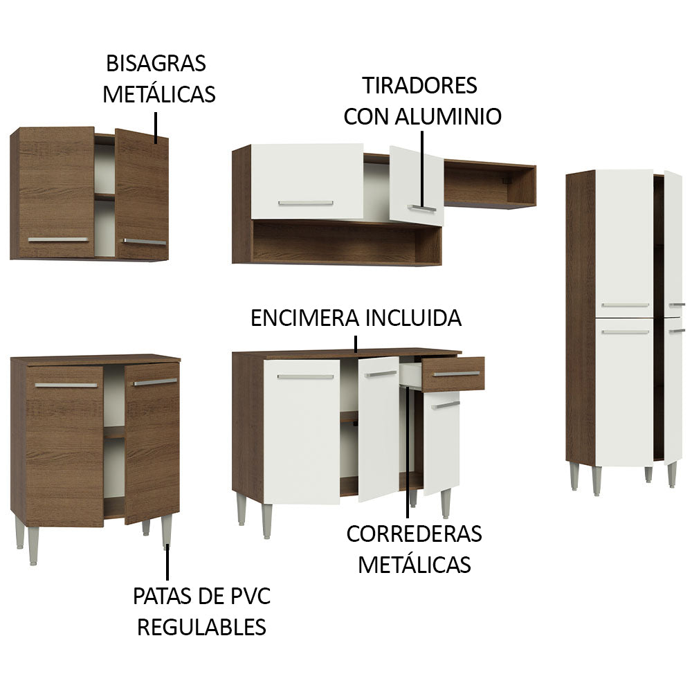 Cocina Integral Emilly 2.90 Metros Marrón/Blanco 10