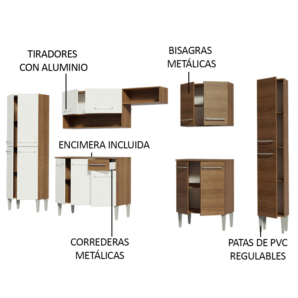 Cocina Integral Emilly Joy 3.25 Metros Marrón/Blanco
