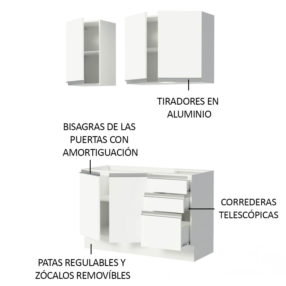 Cocina Integral Glamy 1.20 Metros Blanco 01