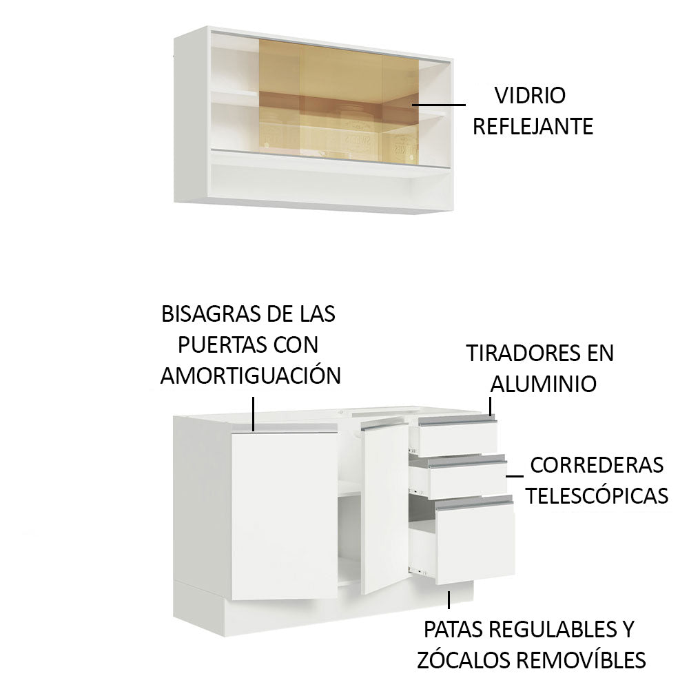 Cocina Integral Glamy 1.20 Metros Blanco 02