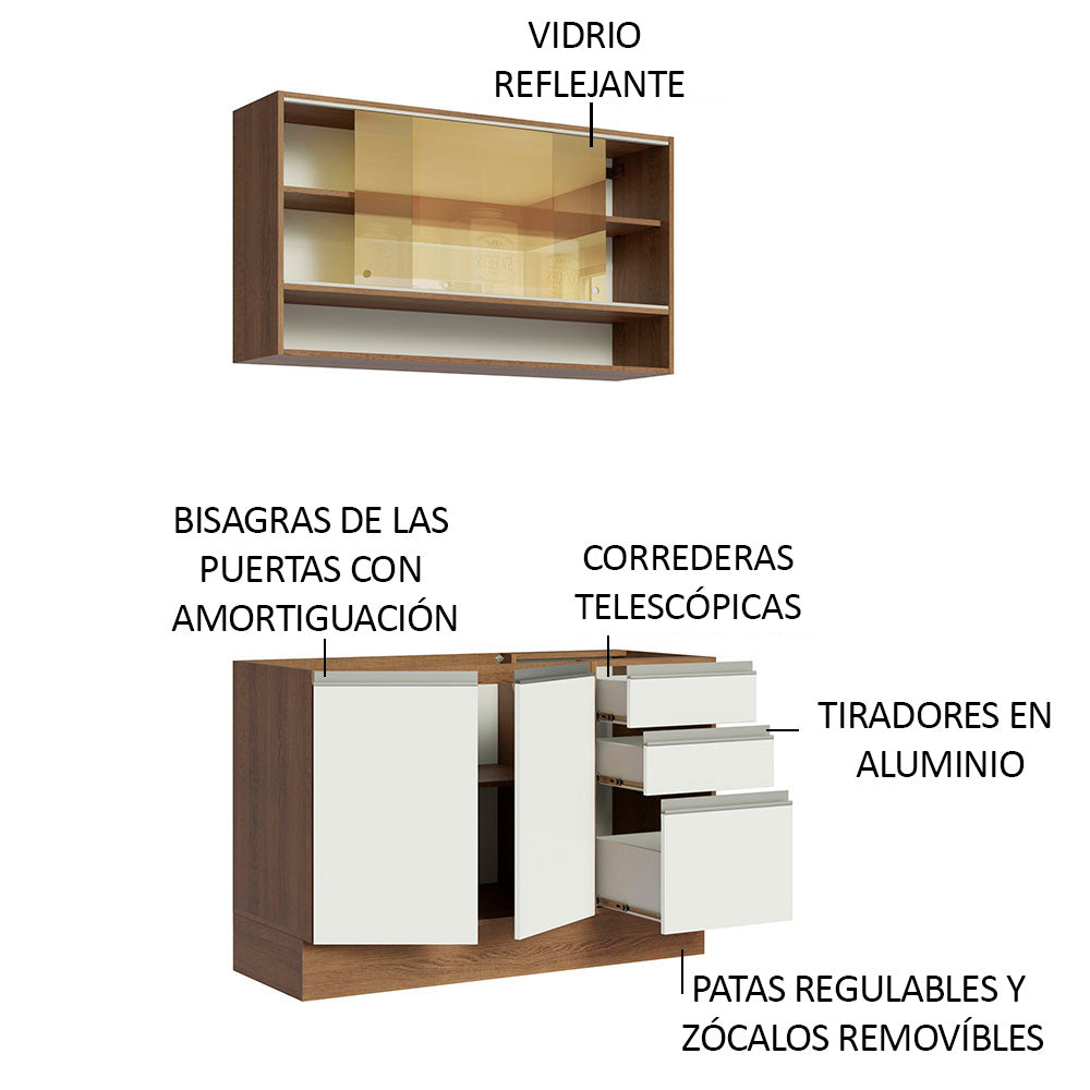 Cocina Integral Glamy 1.20 Metros Marrón/Blanco 02
