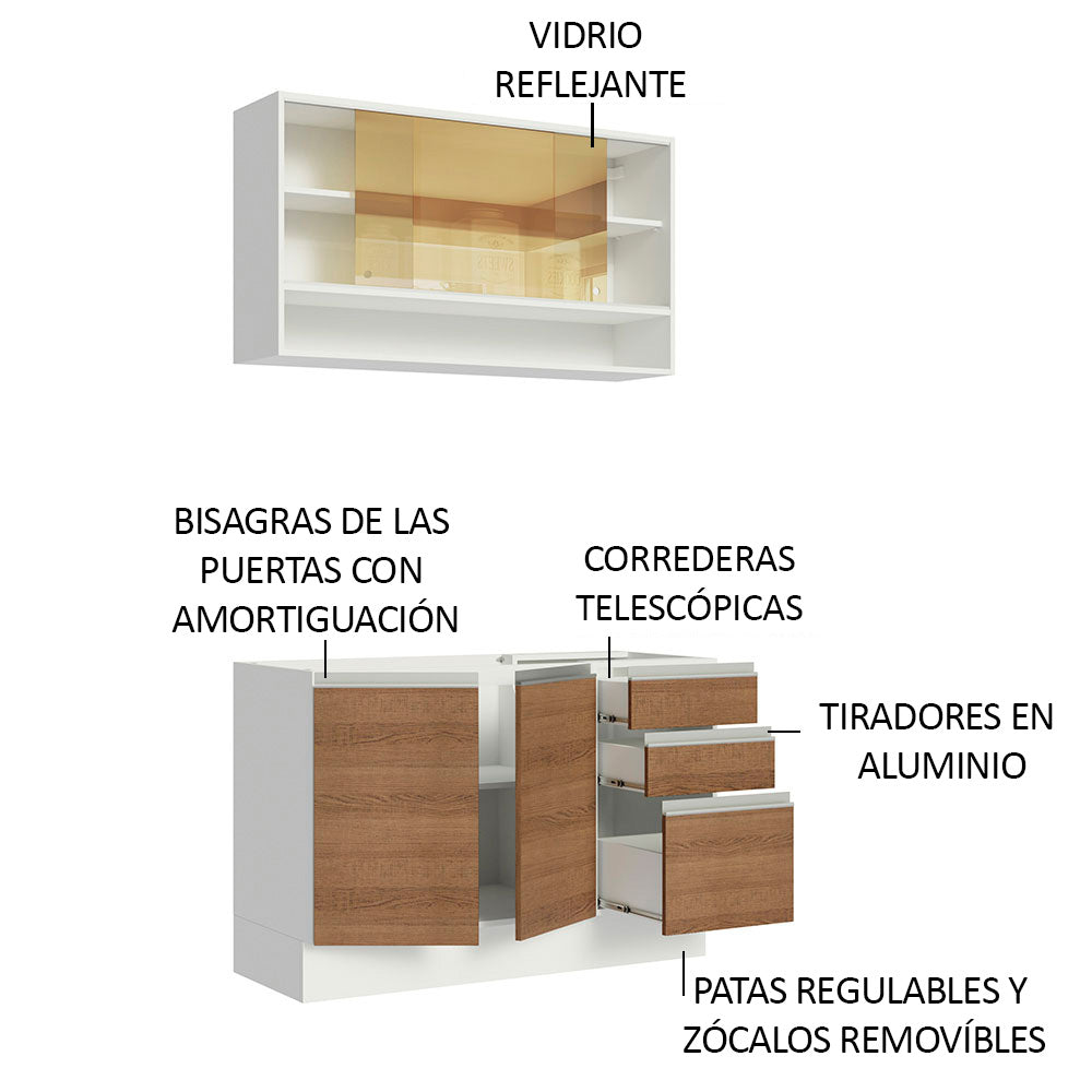 Cocina Integral Glamy 1.20 Metros Blanco/Marrón 02