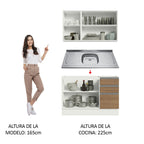 Cocina Integral Glamy 1.20 m con Mesón de Acero Blanco/Marrón 01