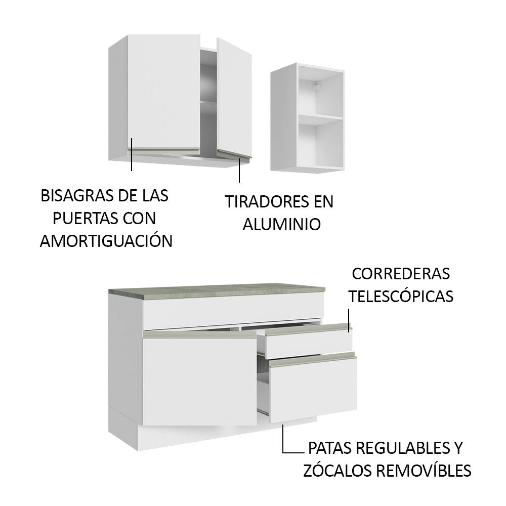 Cocina Integral Glamy 1.20 m con Encimera de MDP Blanco 08