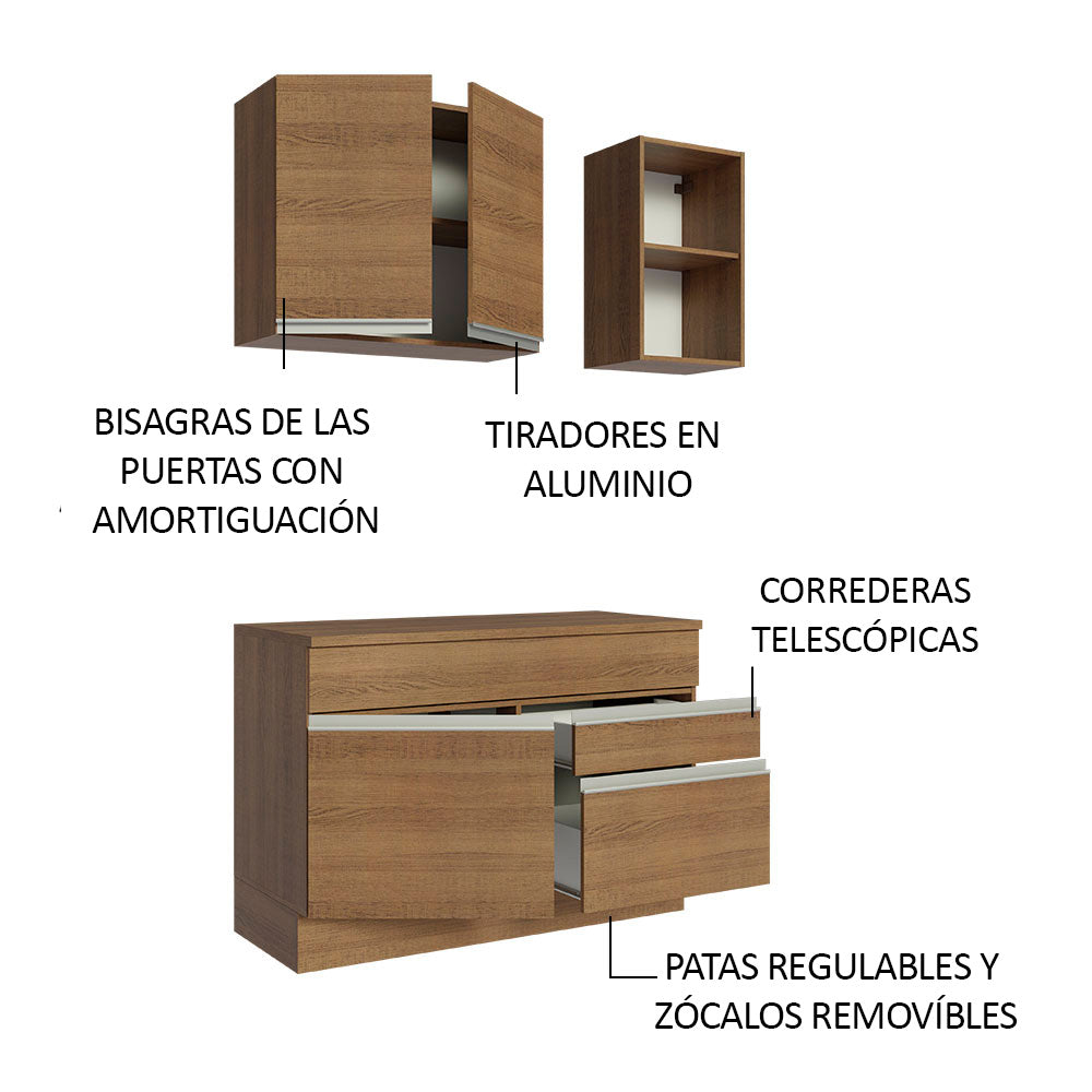 Cocina Integral Glamy 1.20 m con Encimera de MDP Marrón 08