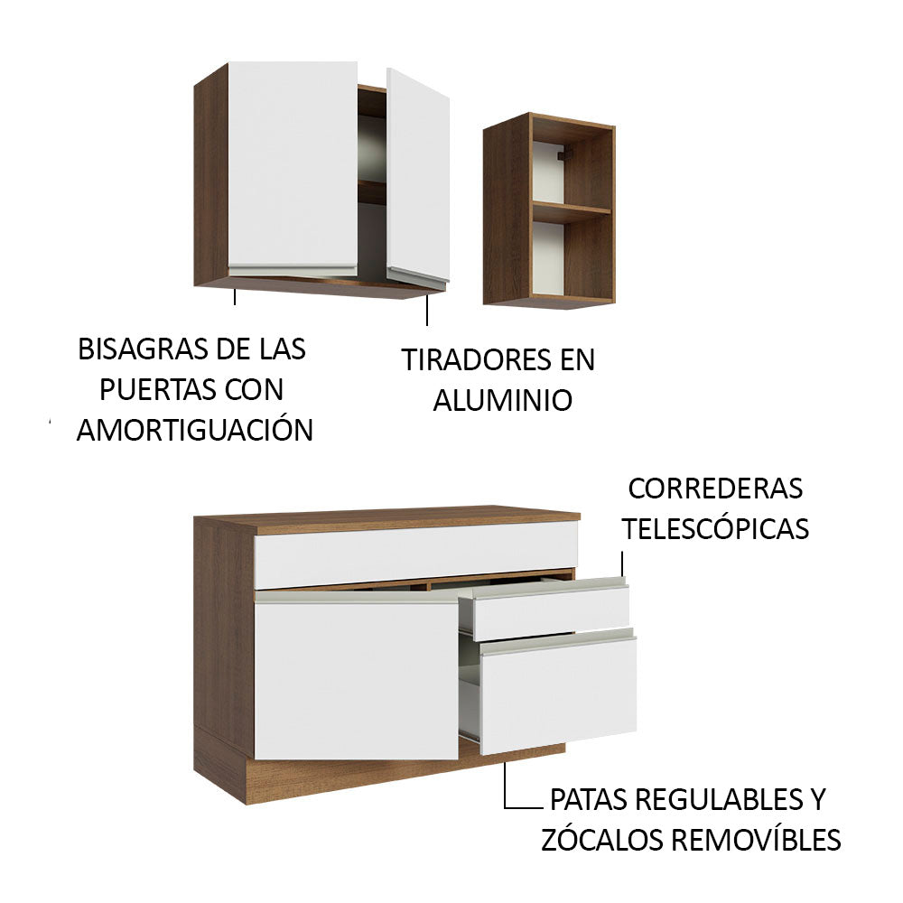 Cocina Integral Glamy 1.20 m con Encimera de MDP Marrón/Blanco 08