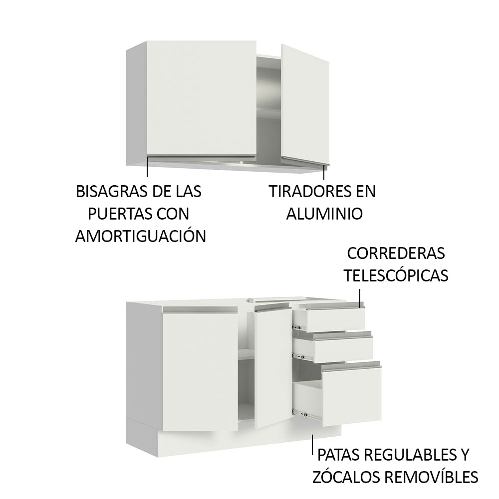 Cocina Integral Glamy 1.20 m con Mesón de Acero Blanco 03