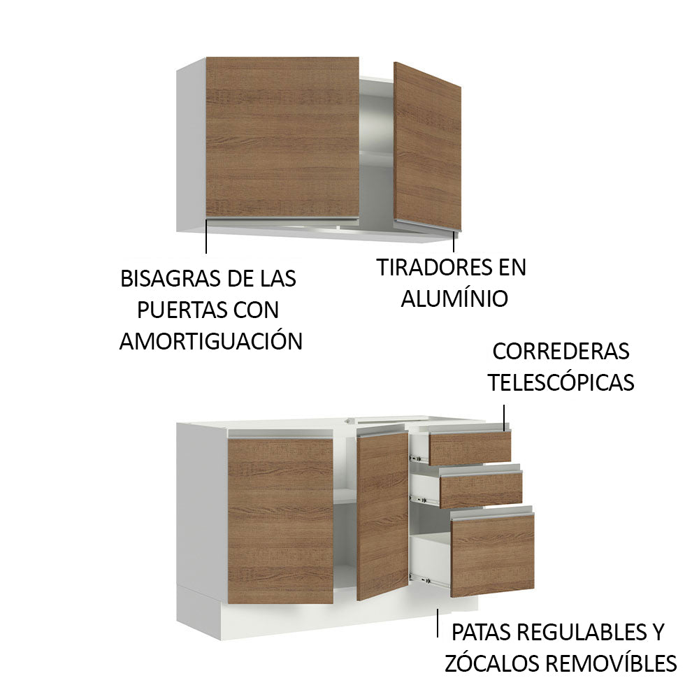 Cocina Integral Glamy 1.20 m con Mesón de Acero Blanco/Marrón 03