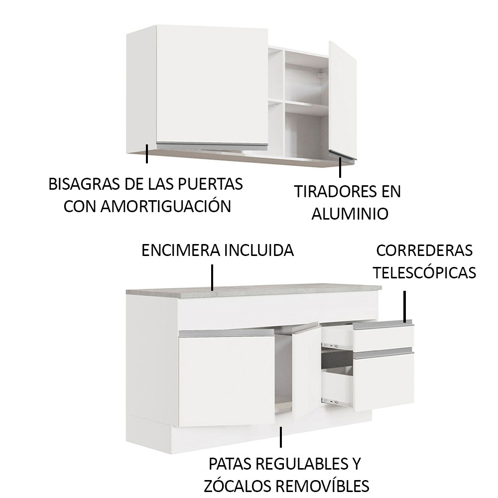 Cocina Integral Glamy 1.50 m con Encimera Blanco 01