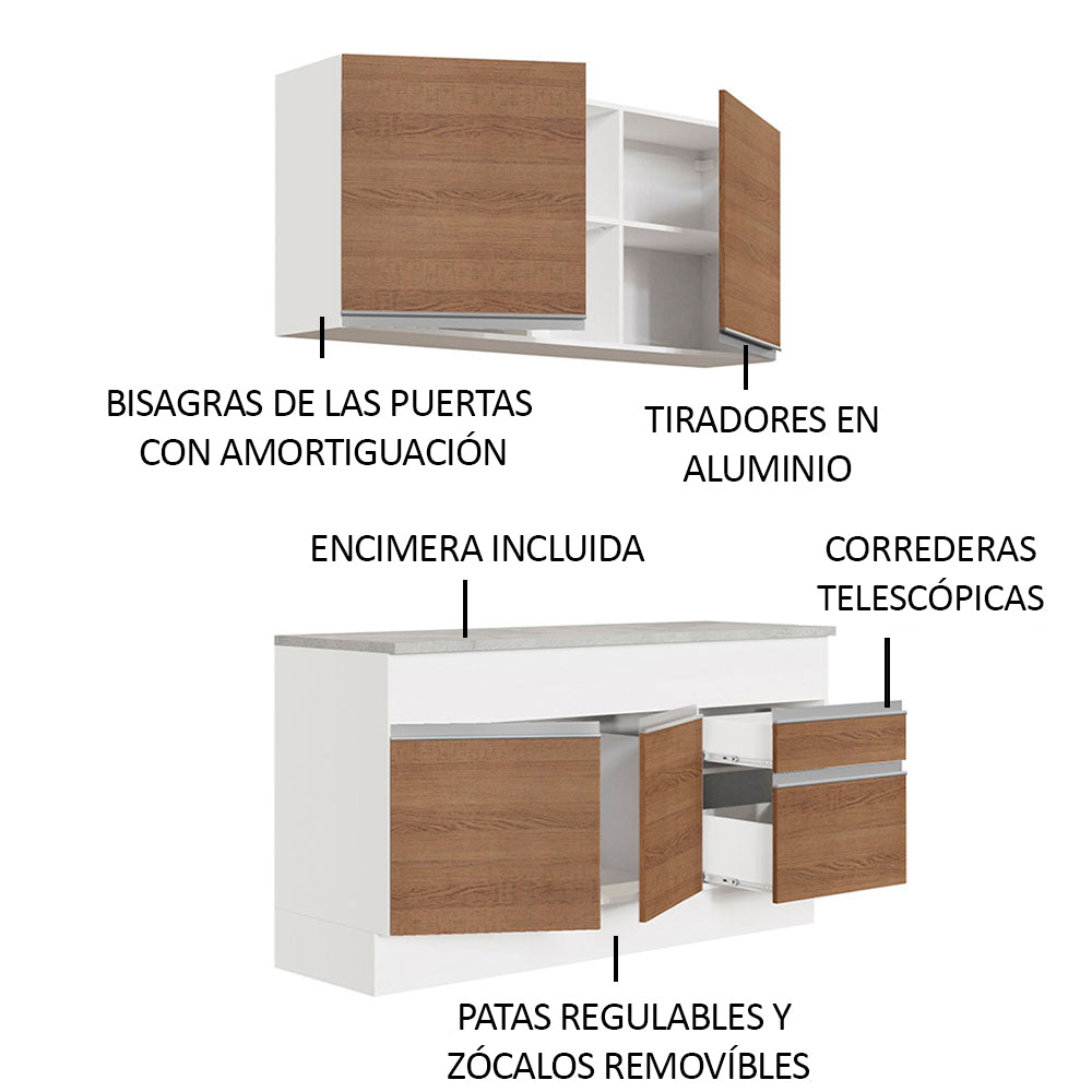 Cocina Integral Glamy 1.50 m con Encimera Blanco/Marrón 01