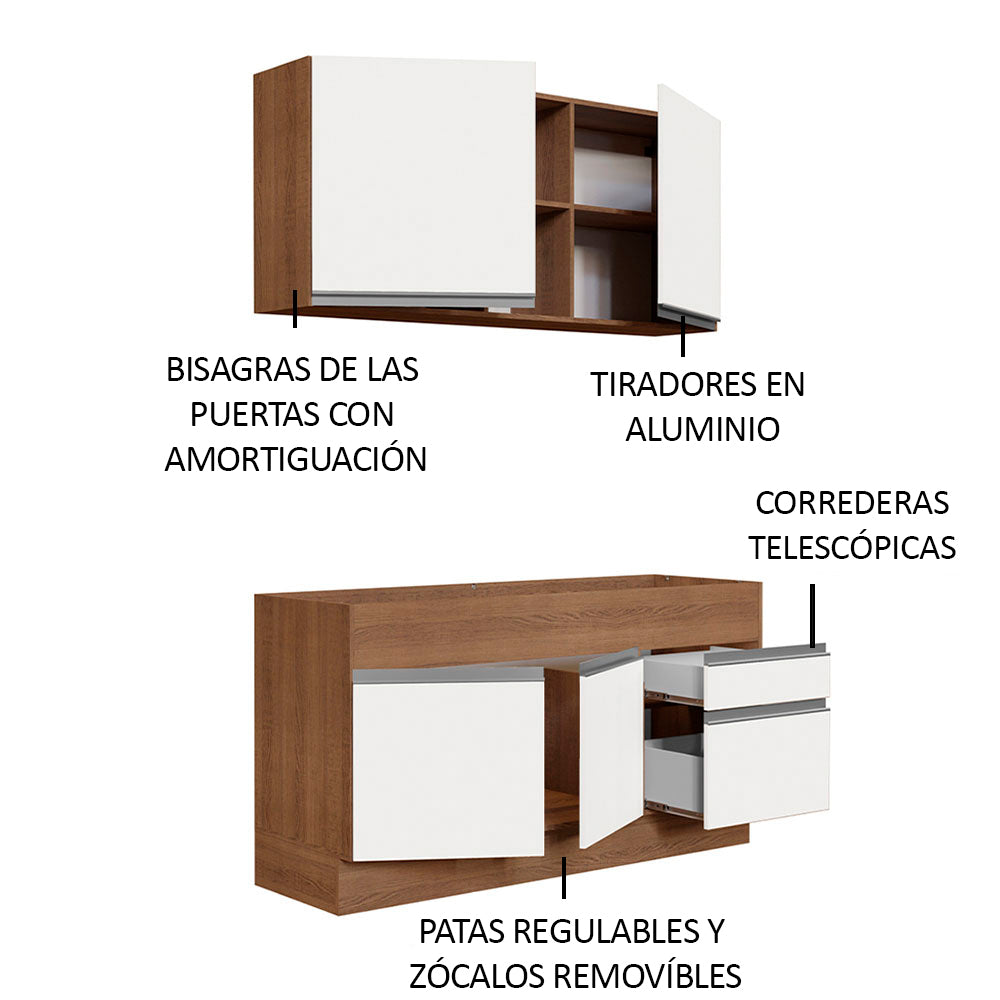 Cocina Integral Glamy 1.50 Metros Marrón/Blanco 02