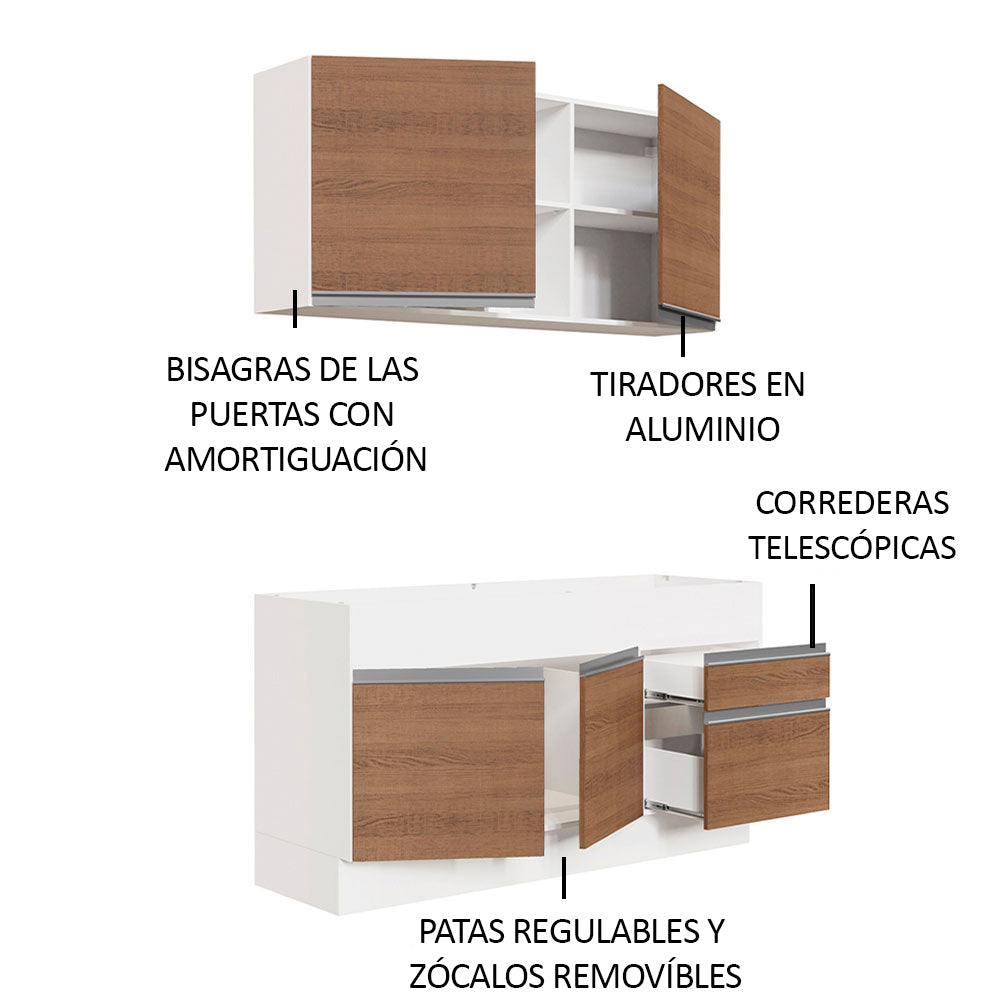 Cocina Integral Glamy 150 cm 02 Blanco/Marrón Madesa