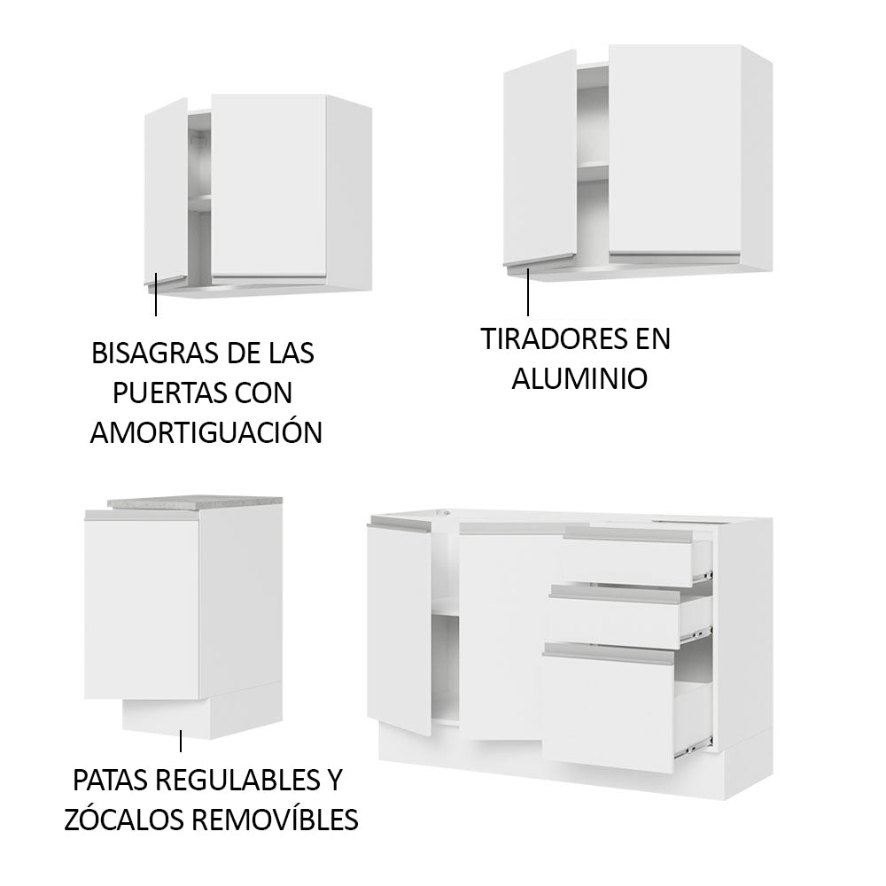 Cocina Integral Glamy 1.60 m con Mesón de Acero Blanco 01