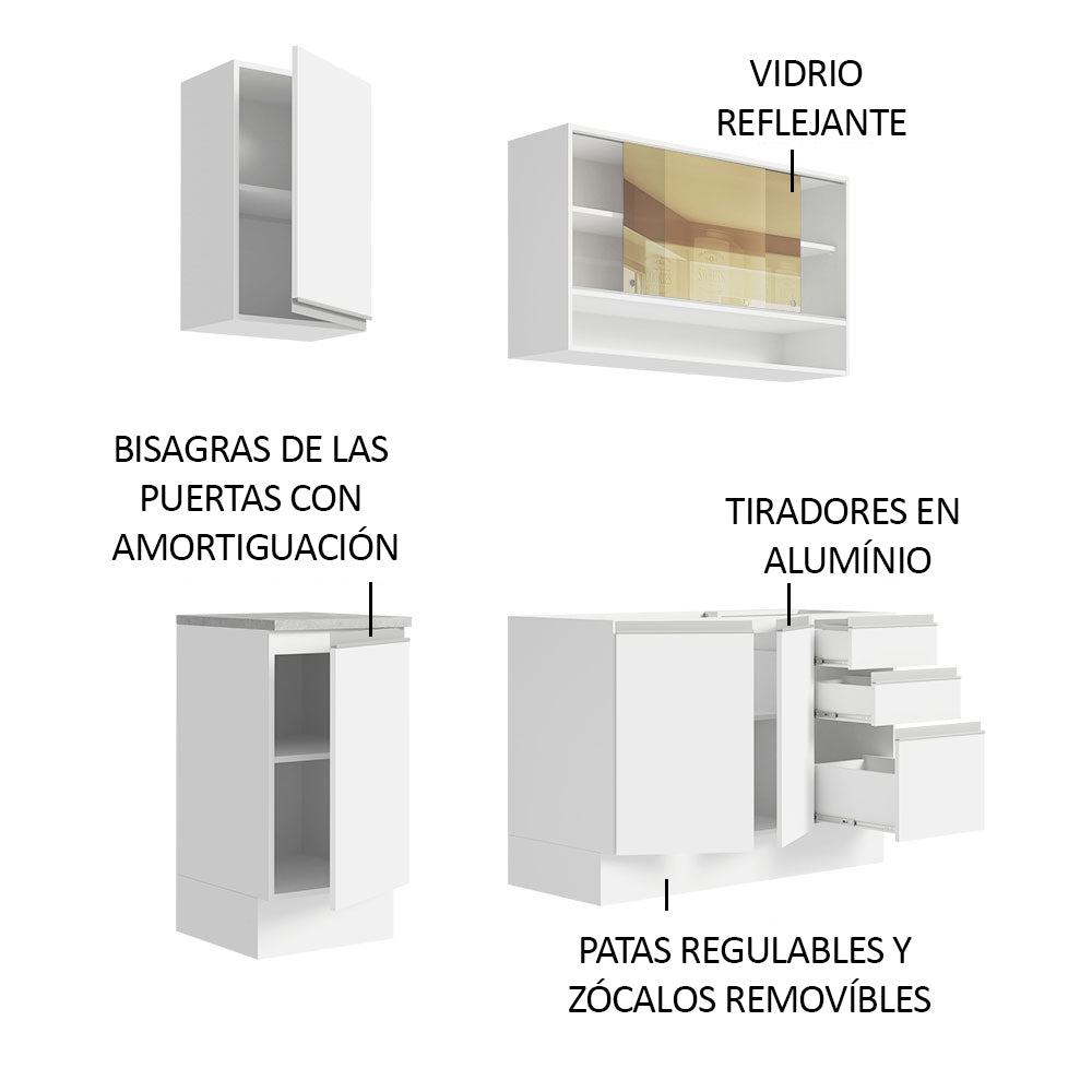 Cocina Integral Glamy 1.60 m con Mesón de Acero Blanco 02