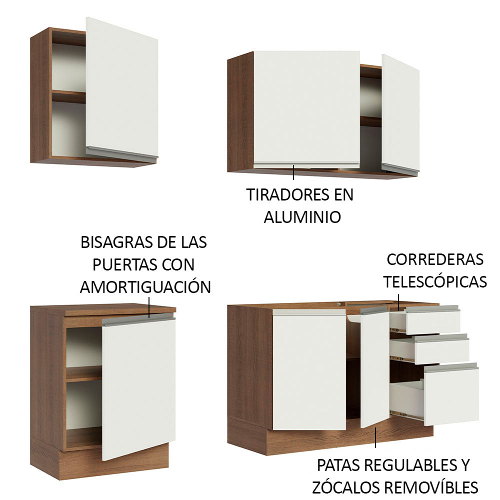 Cocina Integral Glamy 1.80 Metros Marrón/Blanco 05