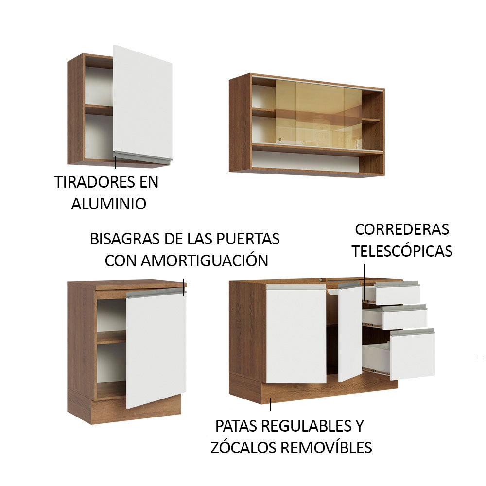 Cocina Integral Glamy 1.80 Metros Marrón/Blanco 06