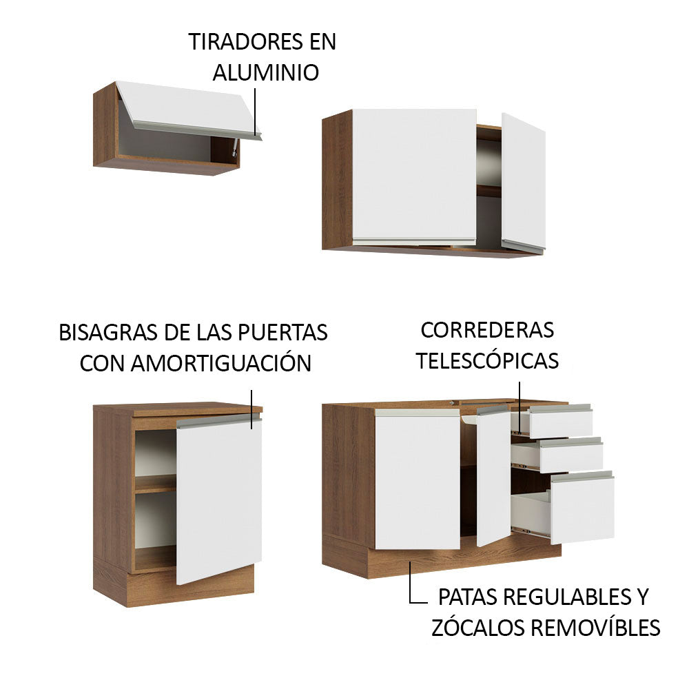 Cocina Integral Glamy 1.80 Metros Marrón/Blanco 07