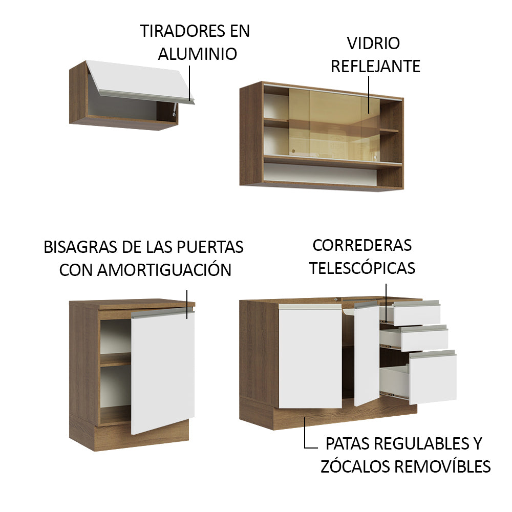 Cocina Integral Glamy 1.80 Metros Marrón/Blanco 08