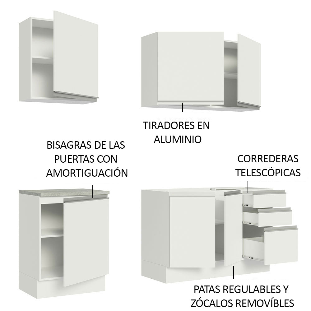 Cocina Integral Glamy 1.80 m con Mesón de Acero Blanco 05