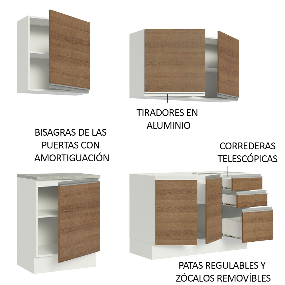 Cocina Integral Glamy 1.80 m con Mesón de Acero Blanco/Marrón 05