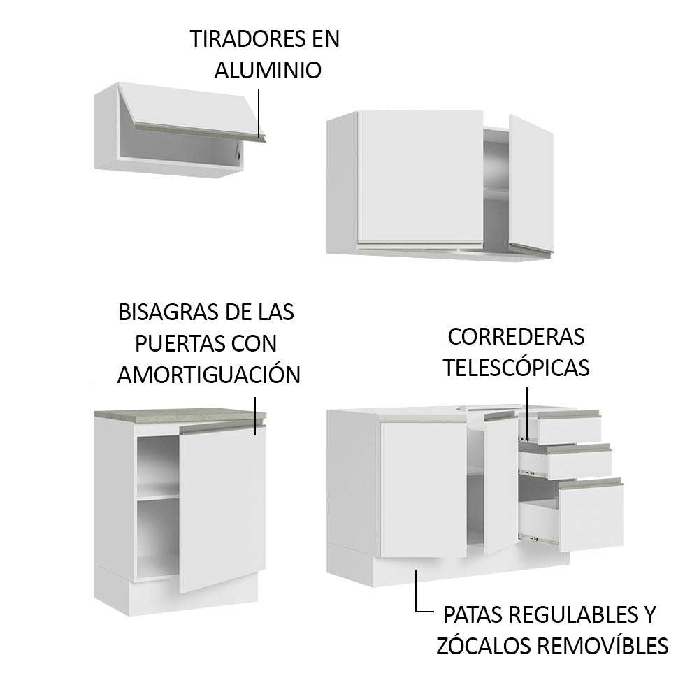 Cocina Integral Glamy 1.80 m con Mesón de Acero Blanco 07