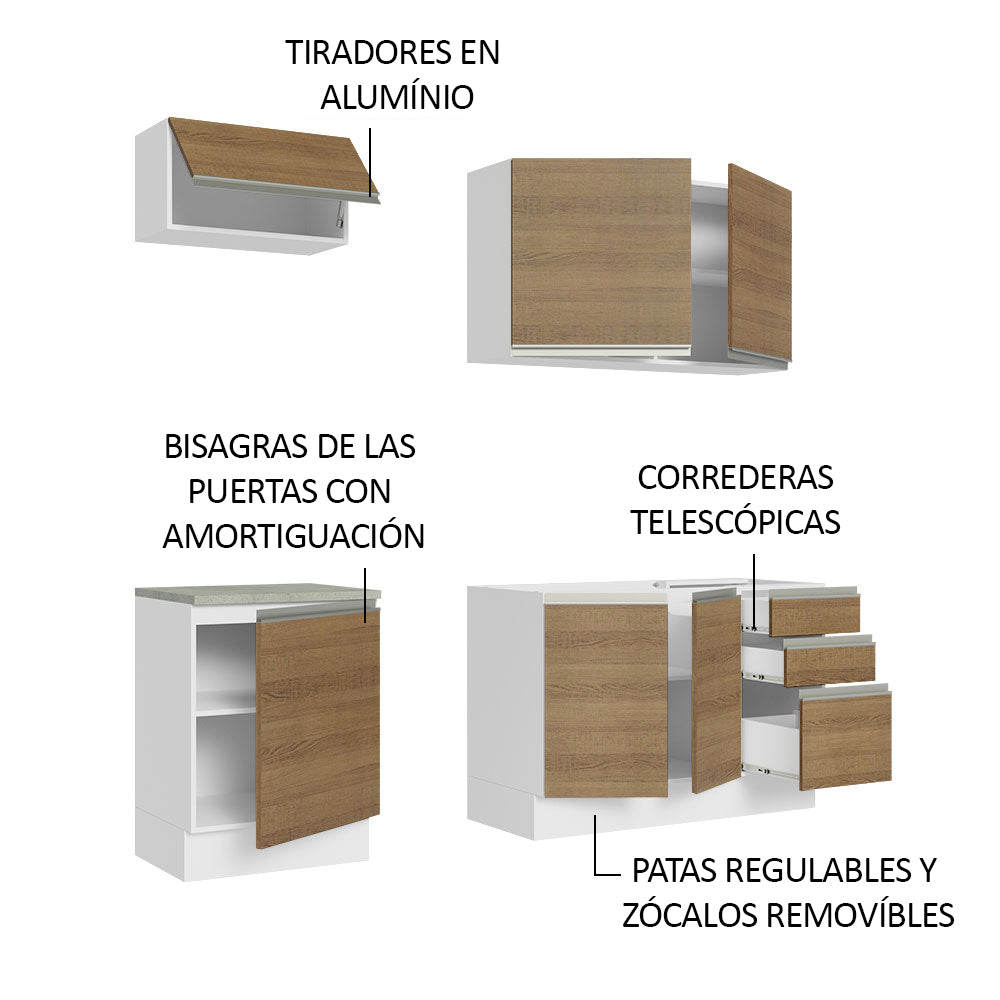 Cocina Integral Glamy 1.80 m con Mesón de Acero Blanco/Marrón 07