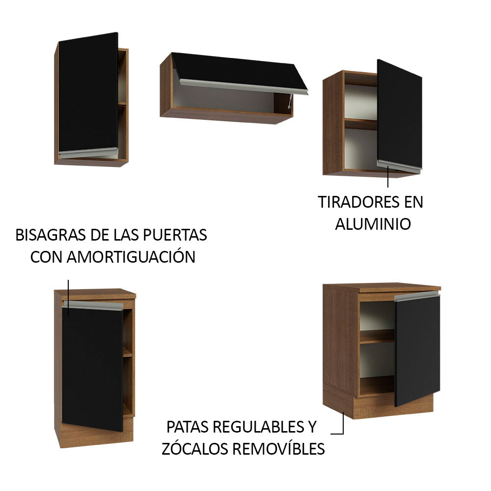 Cocina Integral Glamy 1.80 Metros Marrón/Negro 12