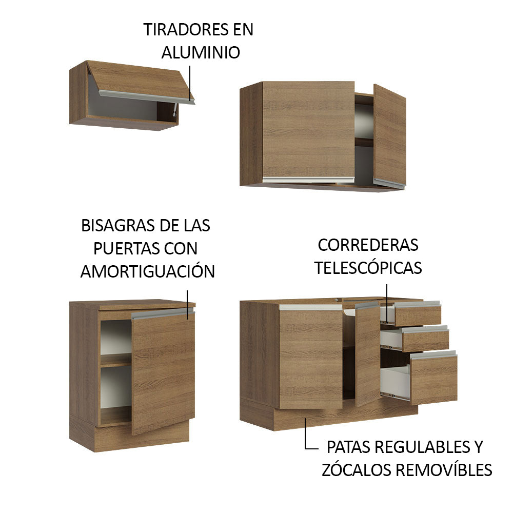 Cocina Integral Glamy 1.80 m con Mesón de Acero Marrón 13