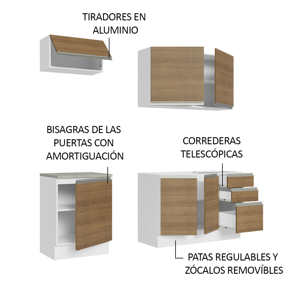 Cocina Integral Glamy 1.80 m con Mesón de Acero Blanco/Marrón 13