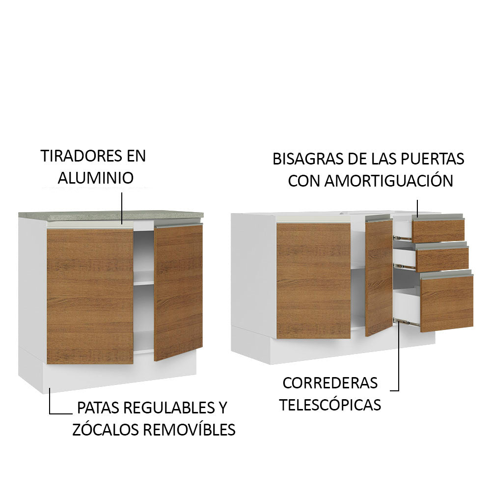 Kit 2 Muebles de Cocina Bajo Glamy 2.00 Metros Blanco/Marrón
