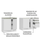 Kit 2 Muebles de Cocina Bajo Glamy 2.00 m con Mesón de Acero