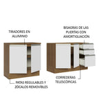 Kit 2 Muebles de Cocina Bajo Glamy 2.00 m con Mesón de Acero Marrón/Blanco