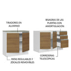 Kit 2 Muebles de Cocina Bajo Glamy 2.00 m con Mesón de Acero Blanco/Marrón