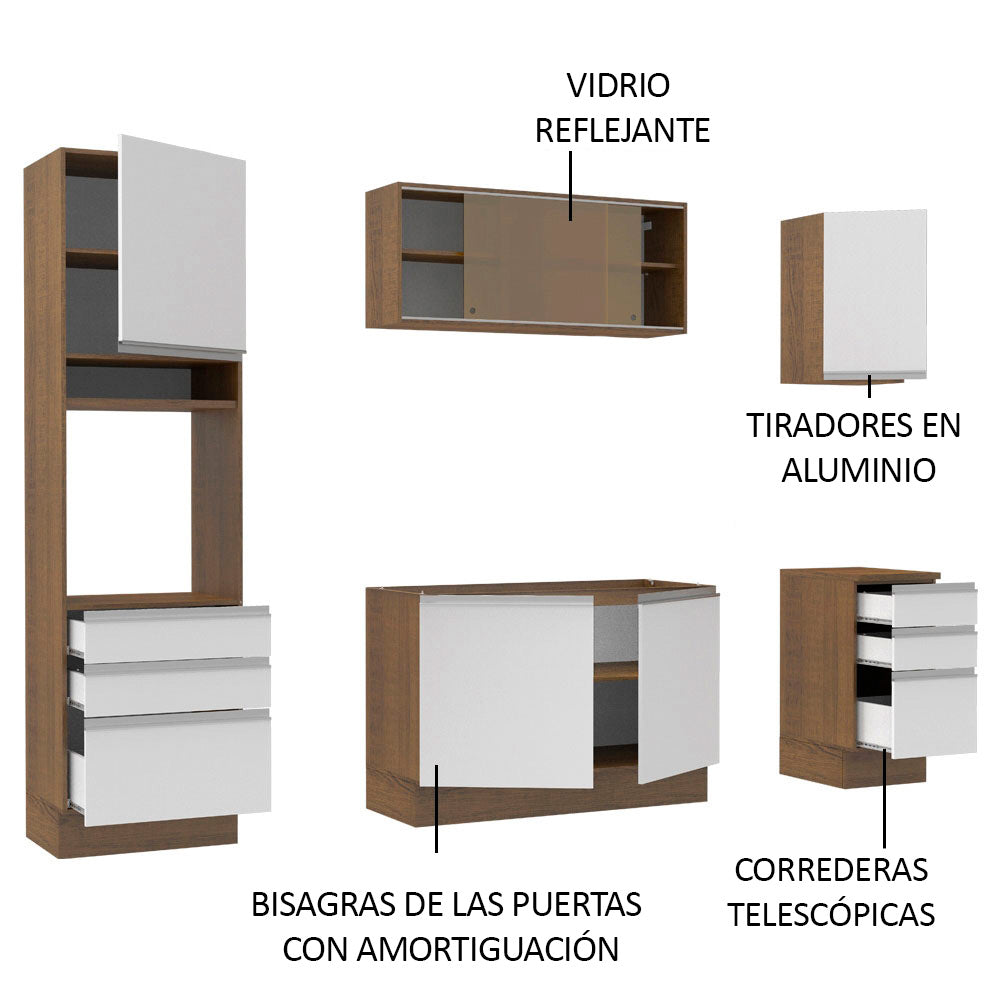 Cocina Integral Glamy 2.20 Metros Marrón/Blanco 01