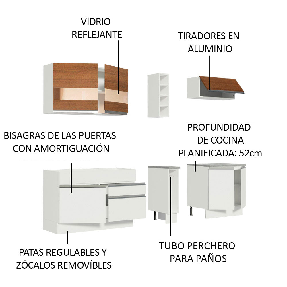 Cocina Integral Parma 2.20 Metros Blanco/Blanco/Marrón 02