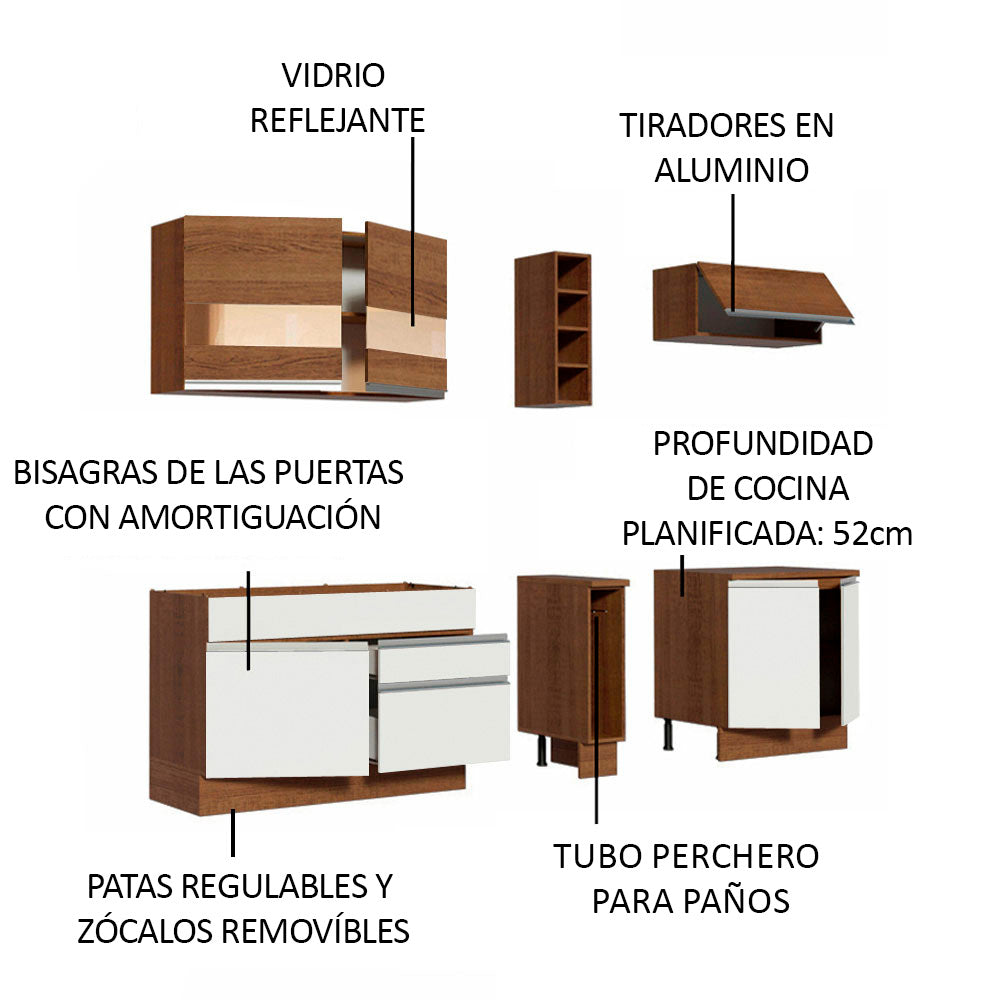 Cocina Integral Parma 2.20 Metros Marrón/Blanco/Marrón 02