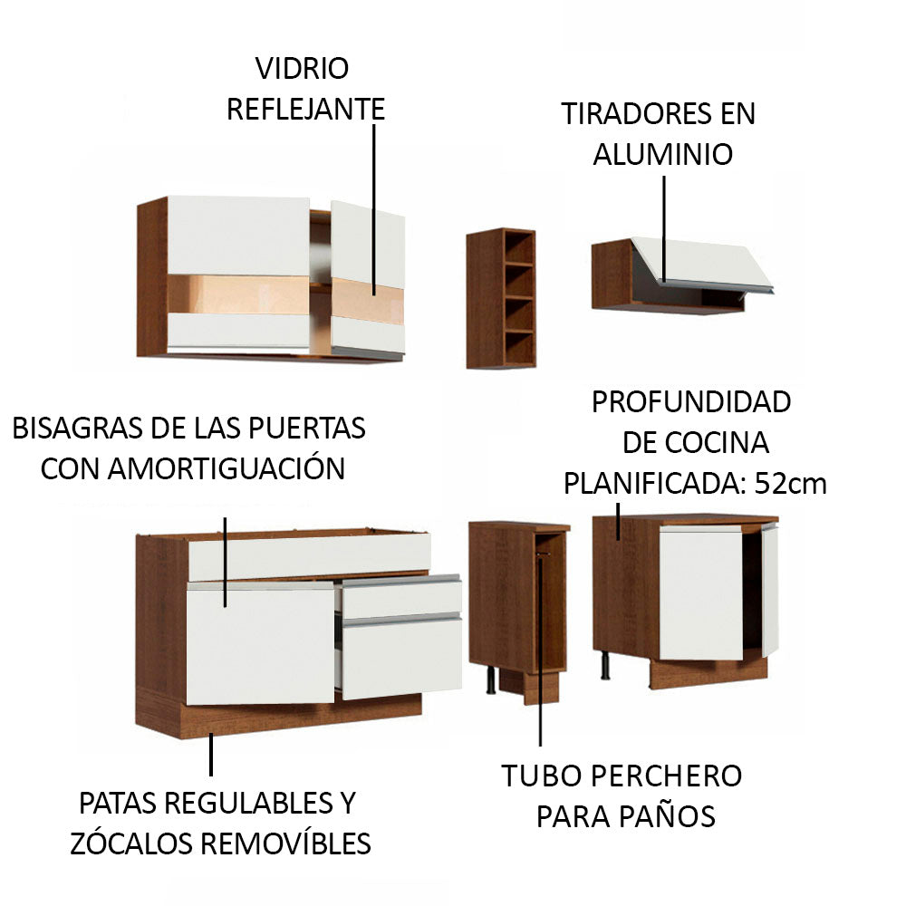 Cocina Integral Parma 2.20 Metros Marrón/Blanco 02
