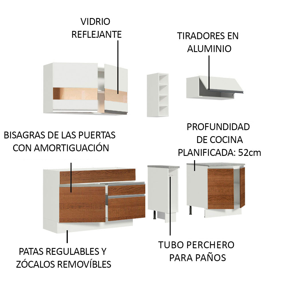 Cocina Integral Parma 2.20 Metros Blanco/Marrón/Blanco 02