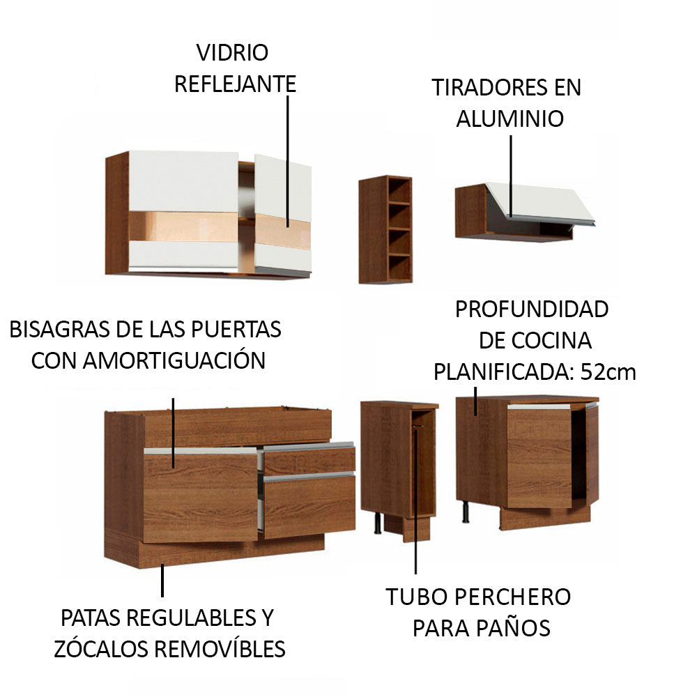 Cocina Integral Parma 2.20 Metros Marrón/Marrón/Blanco 02