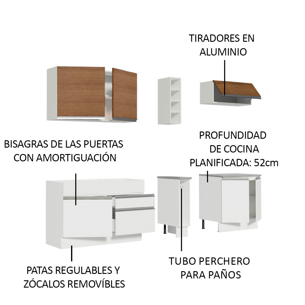 Cocina Integral Parma 2.20 Metros Blanco/Blanco/Marrón 03