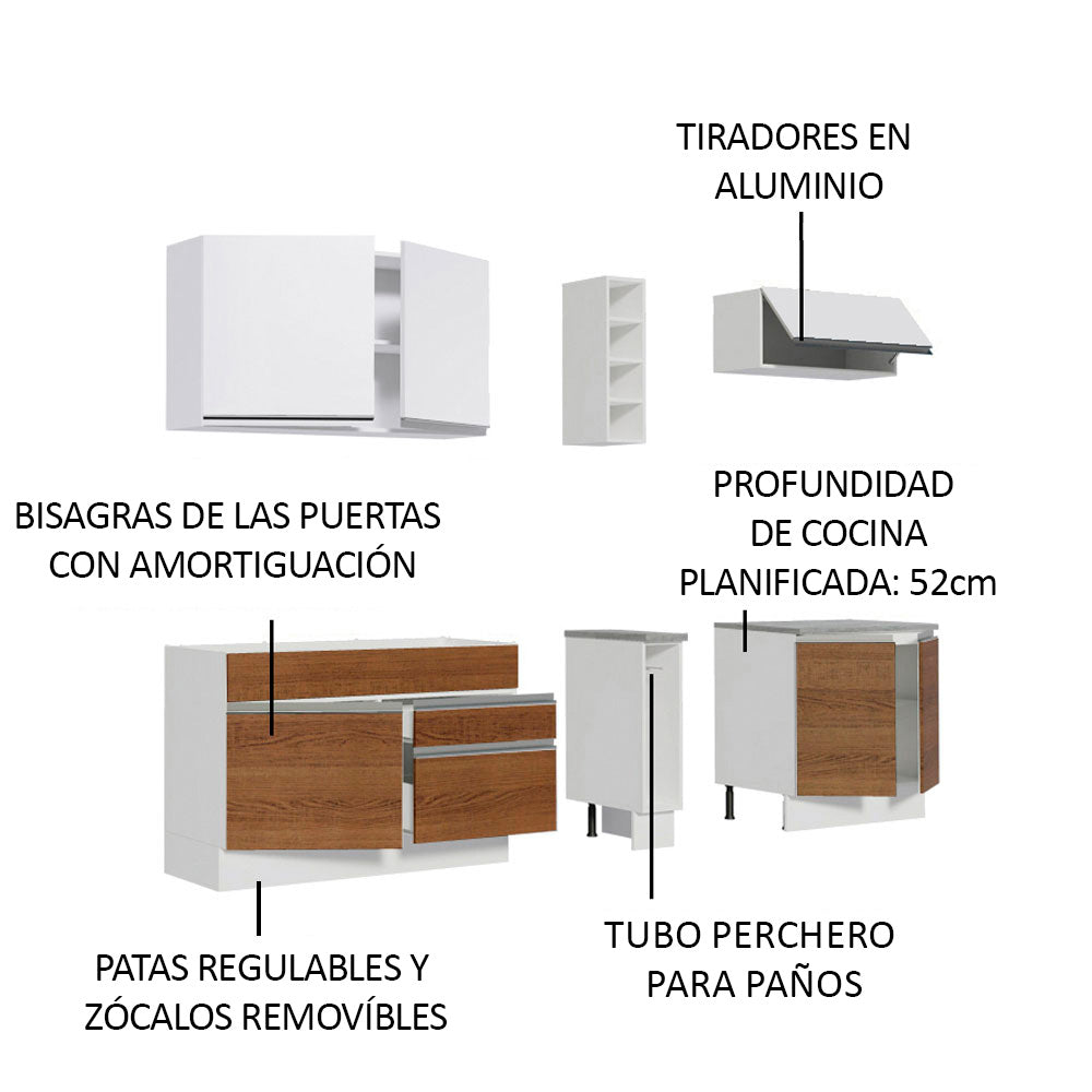 Cocina Integral Parma 2.20 Metros Blanco/Marrón/Blanco 03
