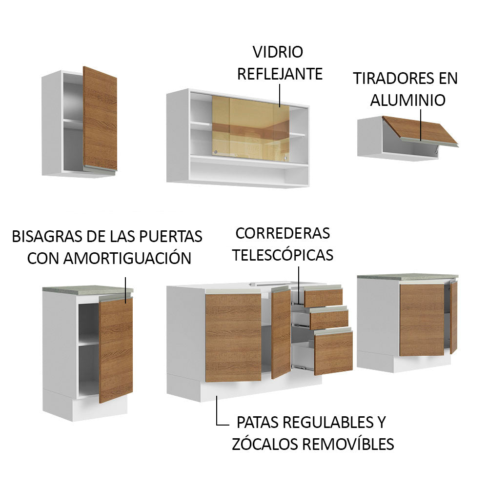 Cocina Integral Glamy 2.40 Metros Blanco/Marrón 03